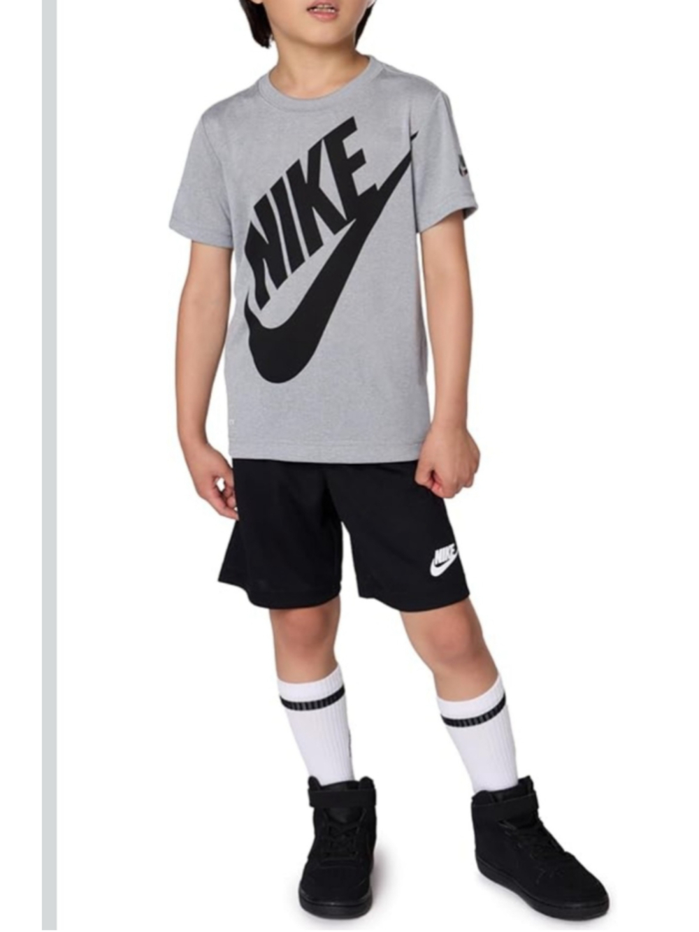 NWT Nike Boys 2-Piece Dri-FIT Logo Tee & Shorts Set Gray/Black Size 7